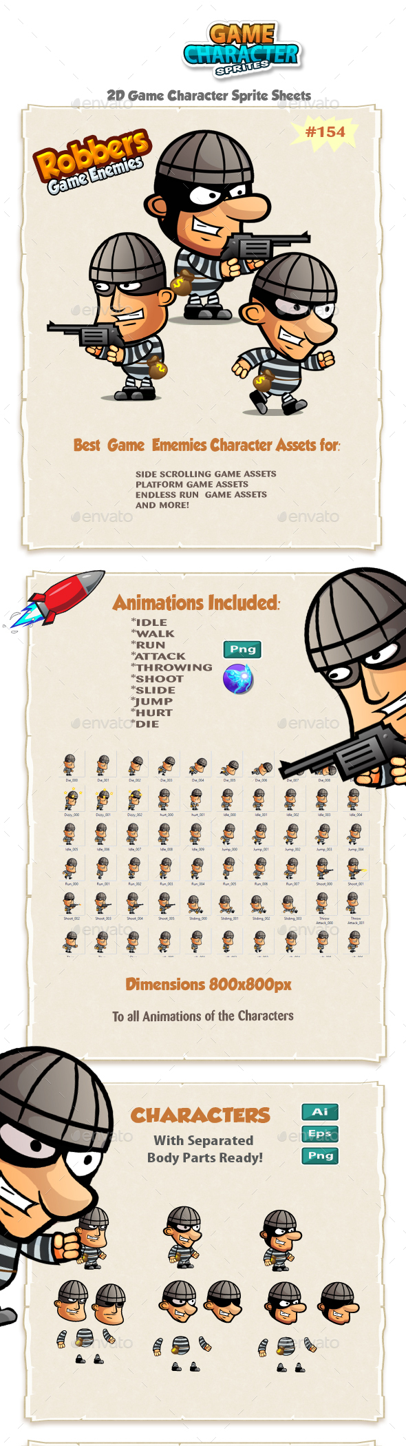 The Robbers 2D Game Characters sprites 154 - Sprites Game Assets