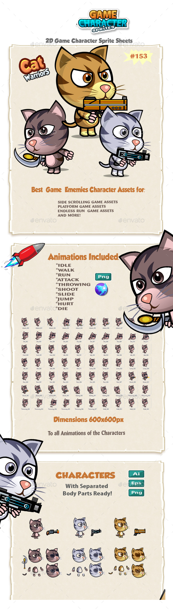Cutie Cats 2D Game Character Sprites 153 - Sprites Game Assets
