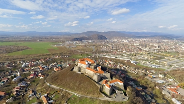 Palanok Castle at Day and the City of Mukachevo