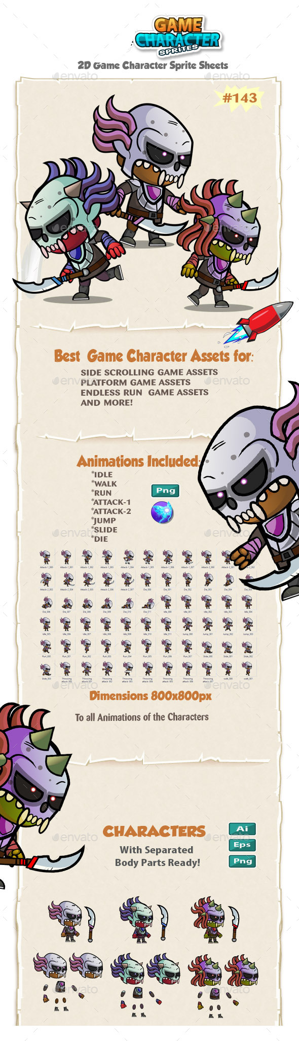 Game Enemies Character Sprites 143 - Sprites Game Assets