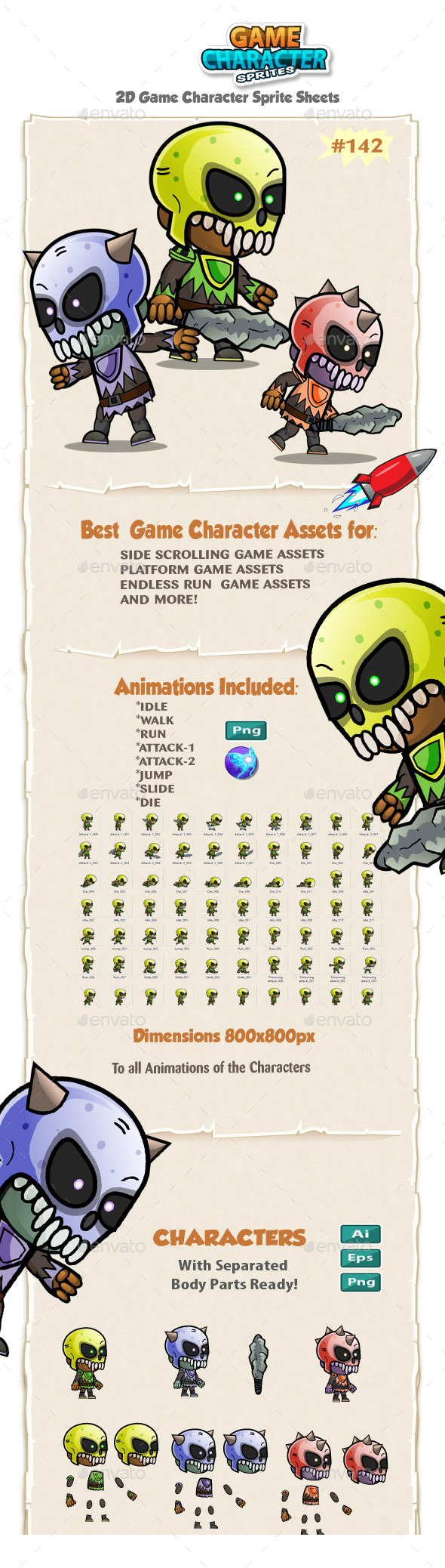 Game Enemies Character Sprites 142 - Sprites Game Assets