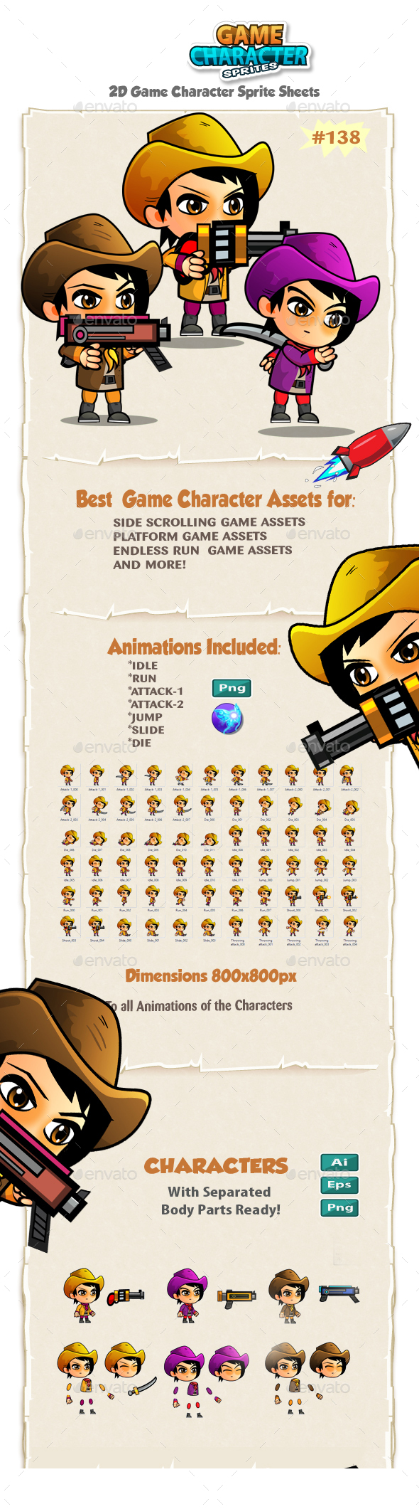 CowGirls 2D Game Character Sprites 138 - Sprites Game Assets