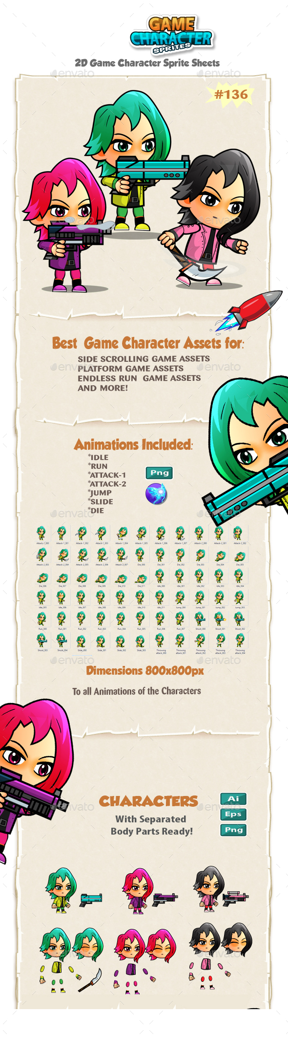 Assassin Girls Game Character Sprites 135 - Sprites Game Assets