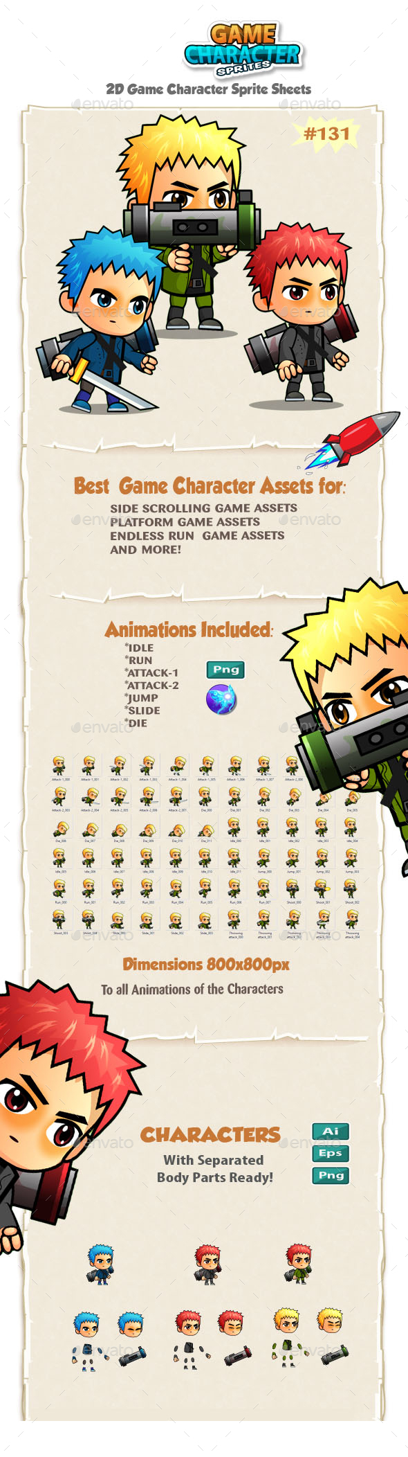 2D Game Character Sprites 131 - Sprites Game Assets