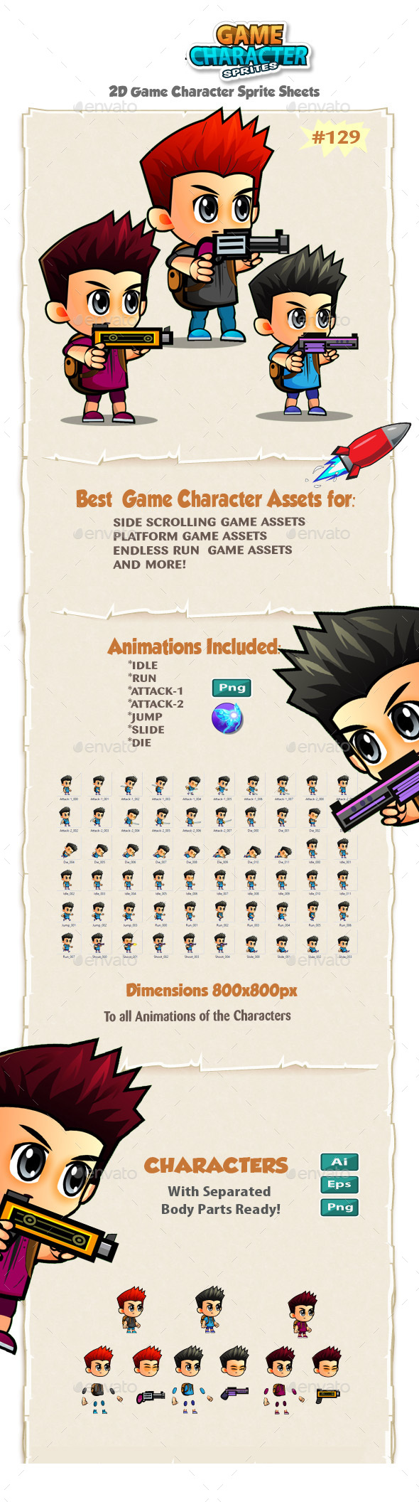 2D Game Character Sprites 130 - Sprites Game Assets