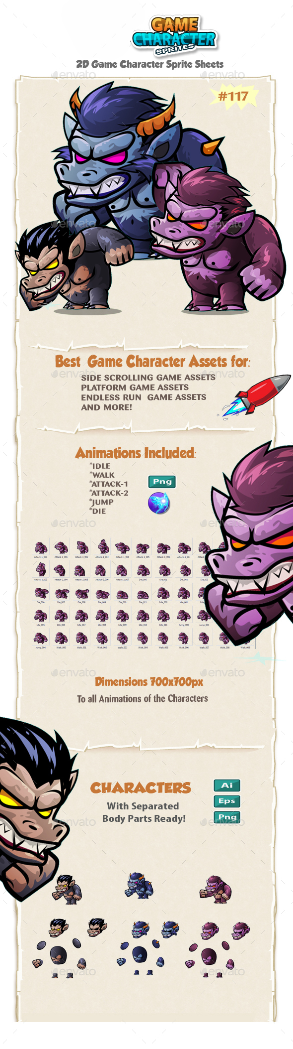The Beast Monsters 2D Character Sprites 117 - Sprites Game Assets