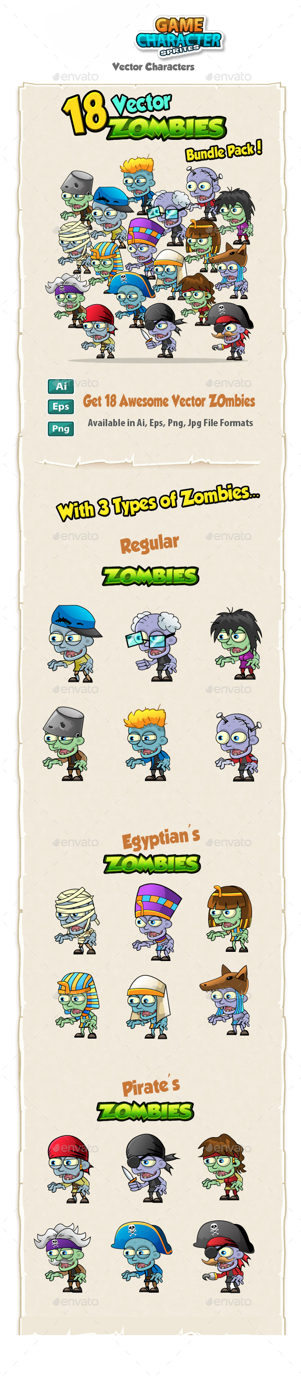 18 Vector Zombies Bundle Pack - Characters Vectors