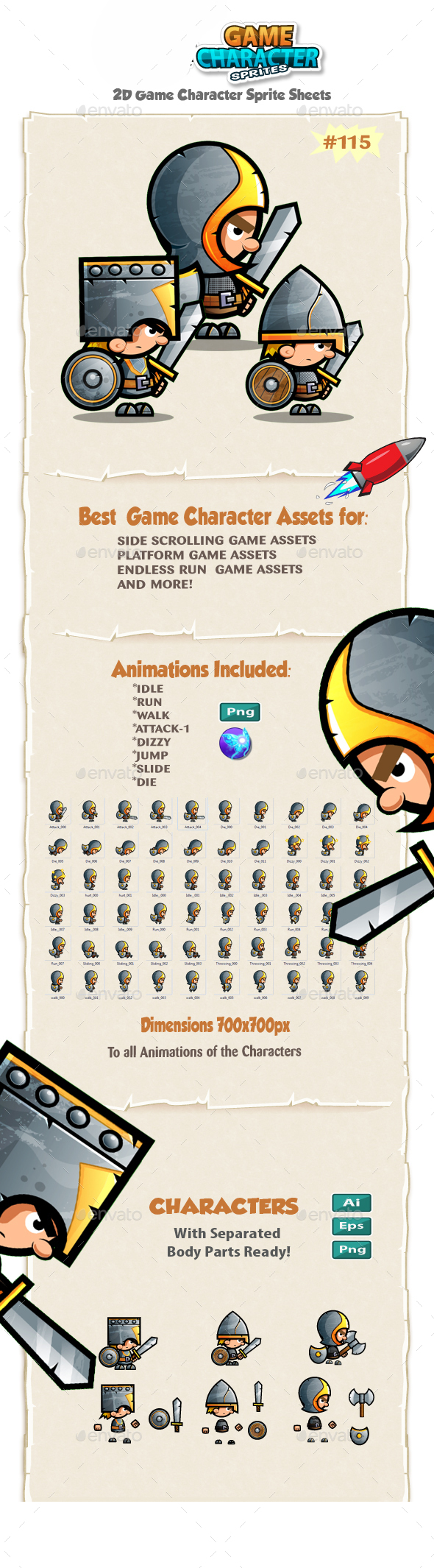 The Knights 2D Game Character Sprites 115 - Sprites Game Assets