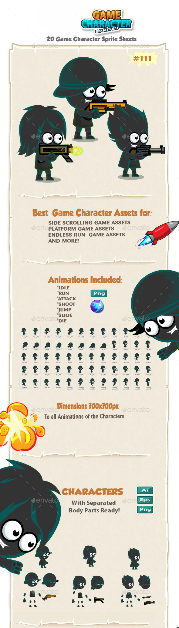 Shadows Characters 2D Game Character Sprites 111 - Sprites Game Assets