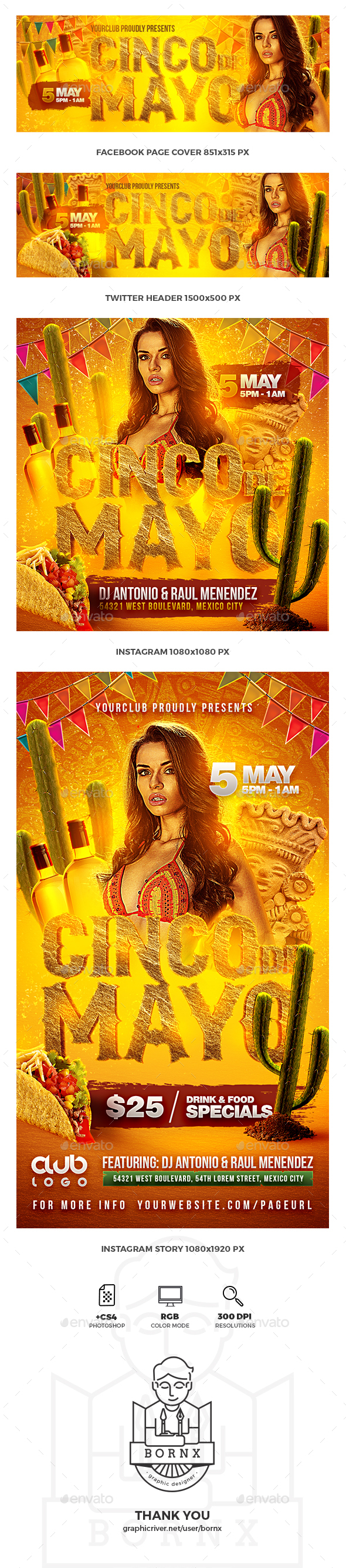 Cinco de Mayo Social Media Templates - Social Media Web Elements