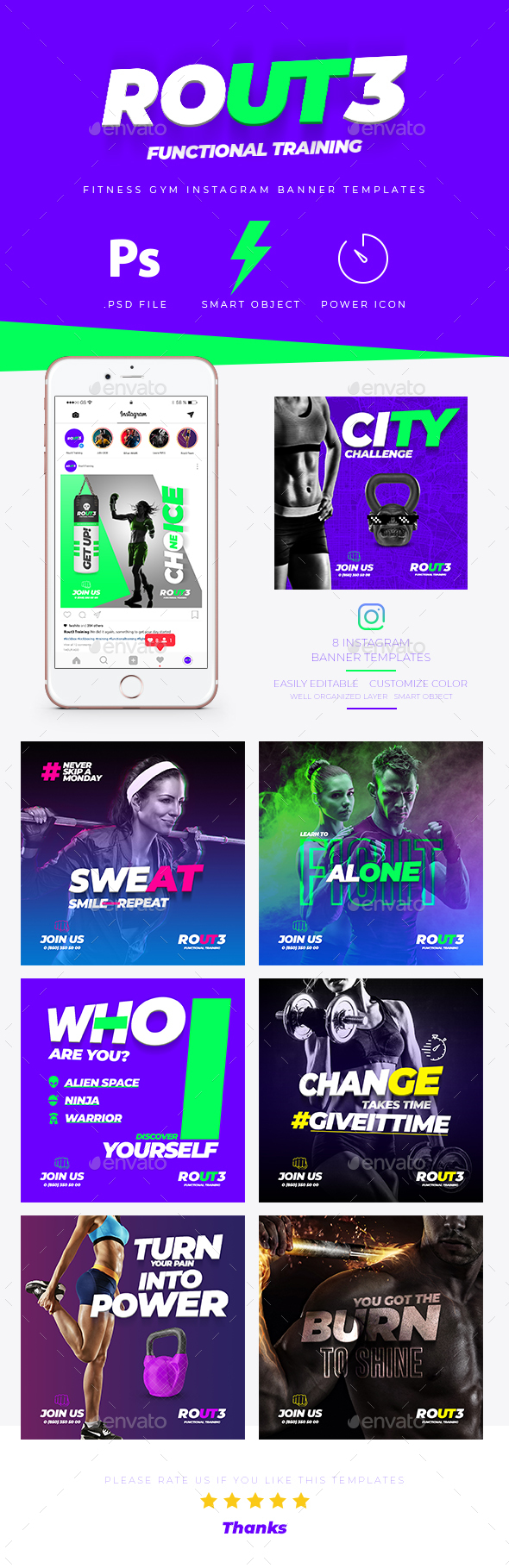 Fitness GYM Instagram Banner Templates - Social Media Web Elements