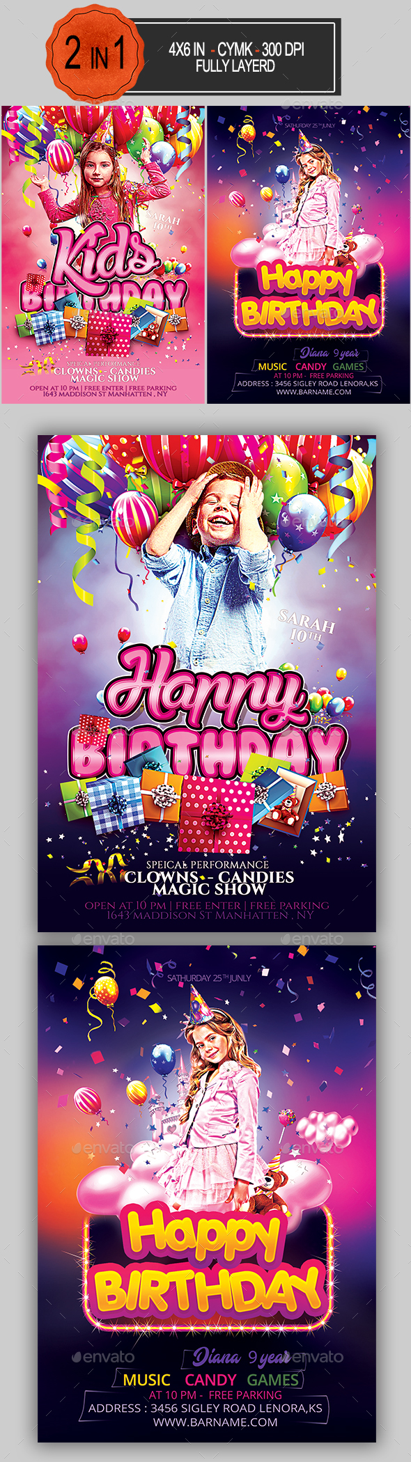 Kids Birthday Flyer Bundle - Clubs & Parties Events
