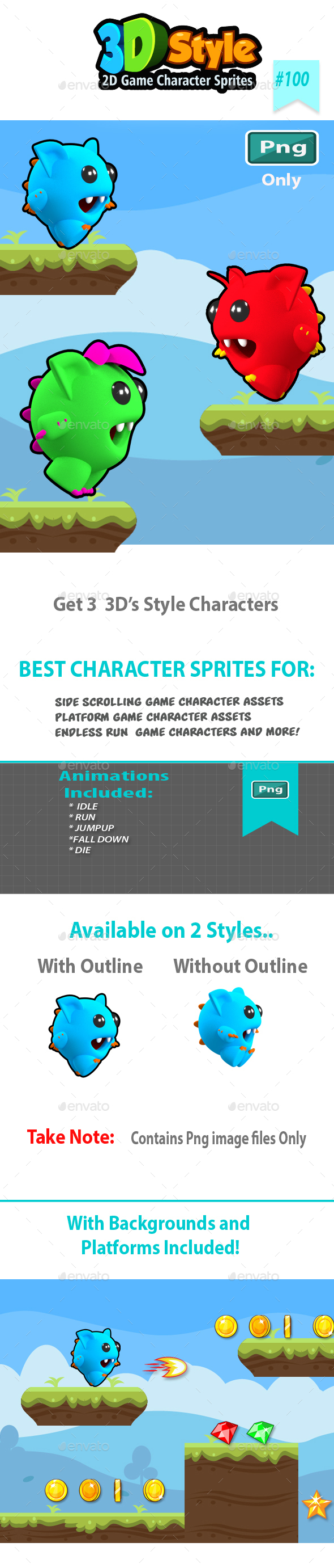 Monsters Run Game Character Sprites - Sprites Game Assets
