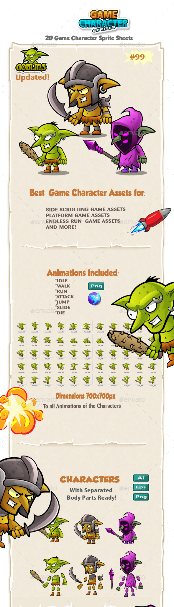 Goblins 2D Game Character Sprites 99 - Sprites Game Assets