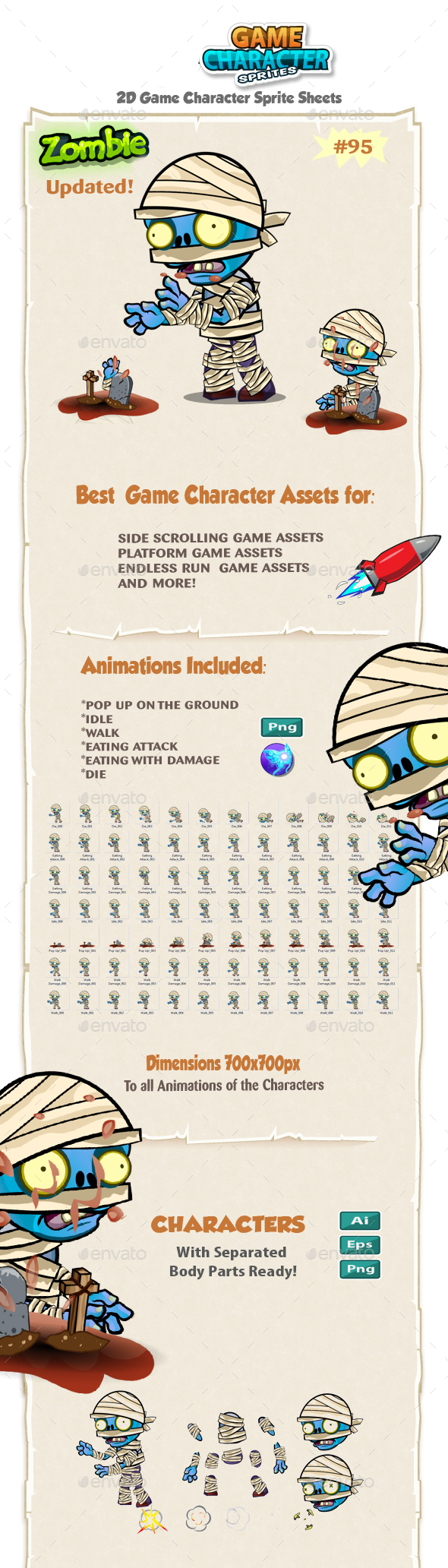 Zombie 2D Game Character Sprites 95 - Sprites Game Assets