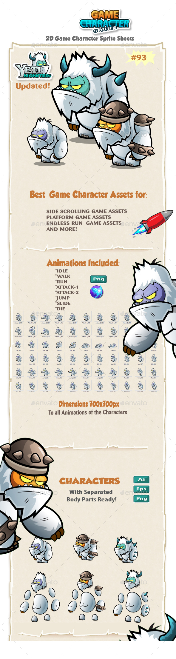Yeti 2D Game Character Sprites 93 - Sprites Game Assets