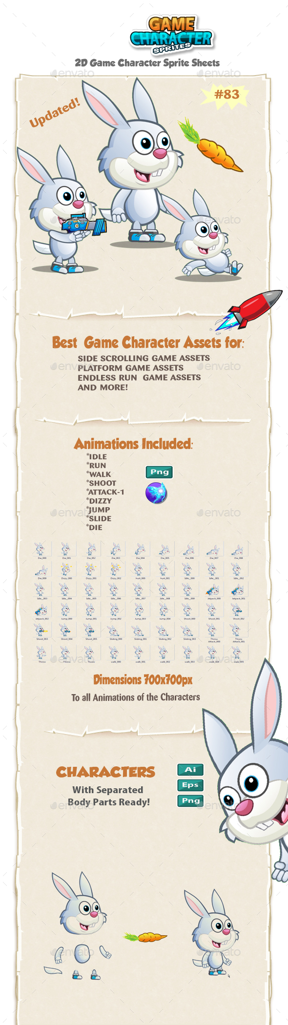 Bunny 2D Game Character Sprites 83 - Sprites Game Assets