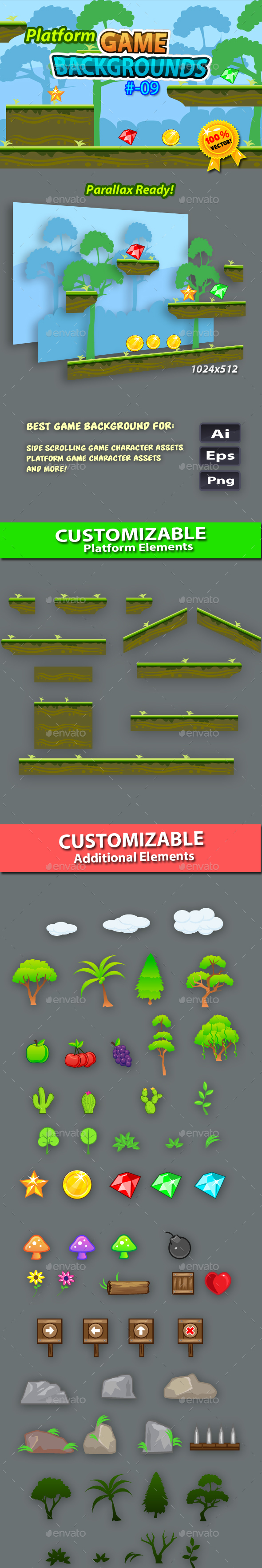 Plaftorm Game Backgrounds 09 - Sprites Game Assets