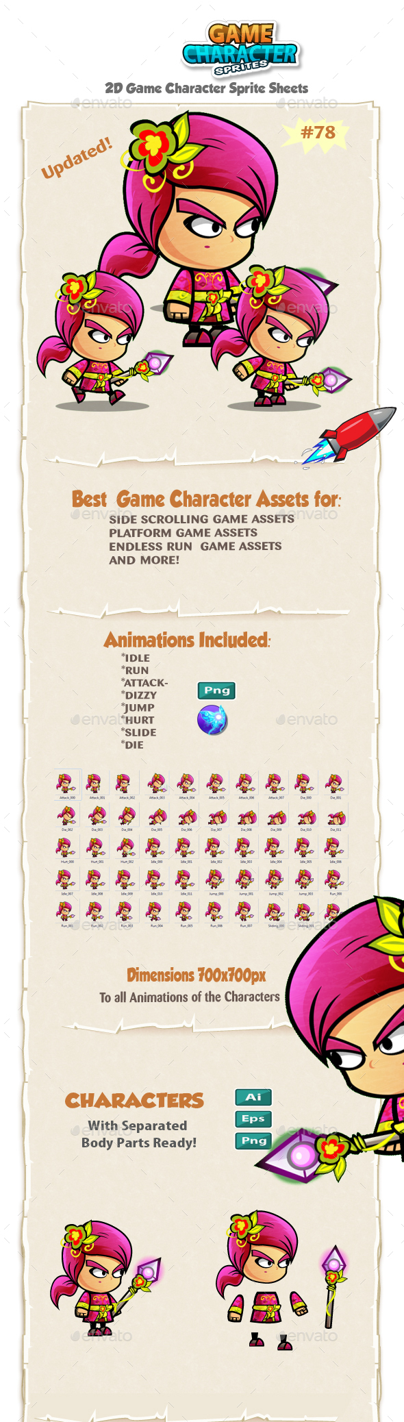 Plants Mage 2D Game Character Sprites 78 - Sprites Game Assets