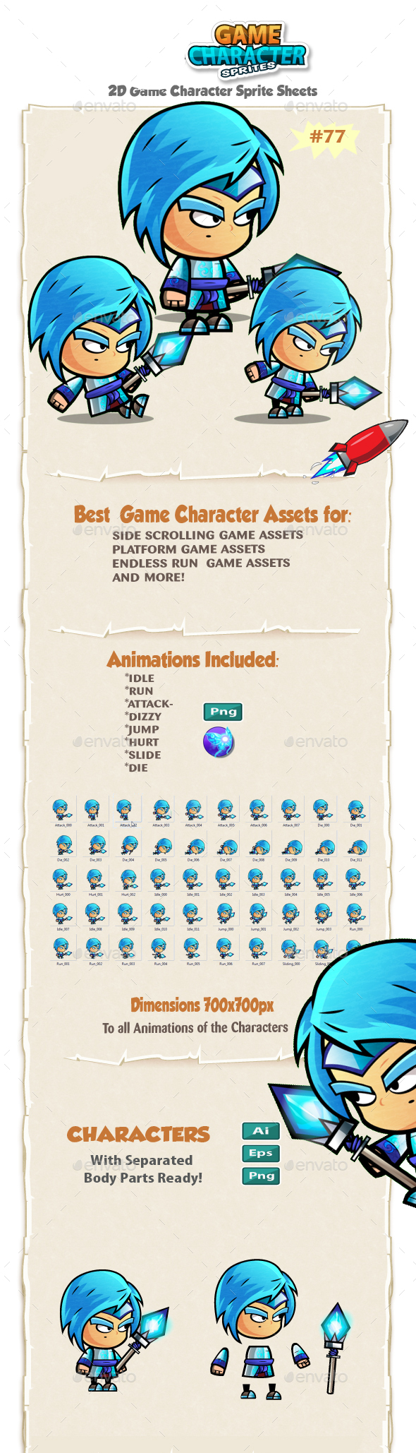 Ice Mage 2D Game Character Sprites 77 - Sprites Game Assets