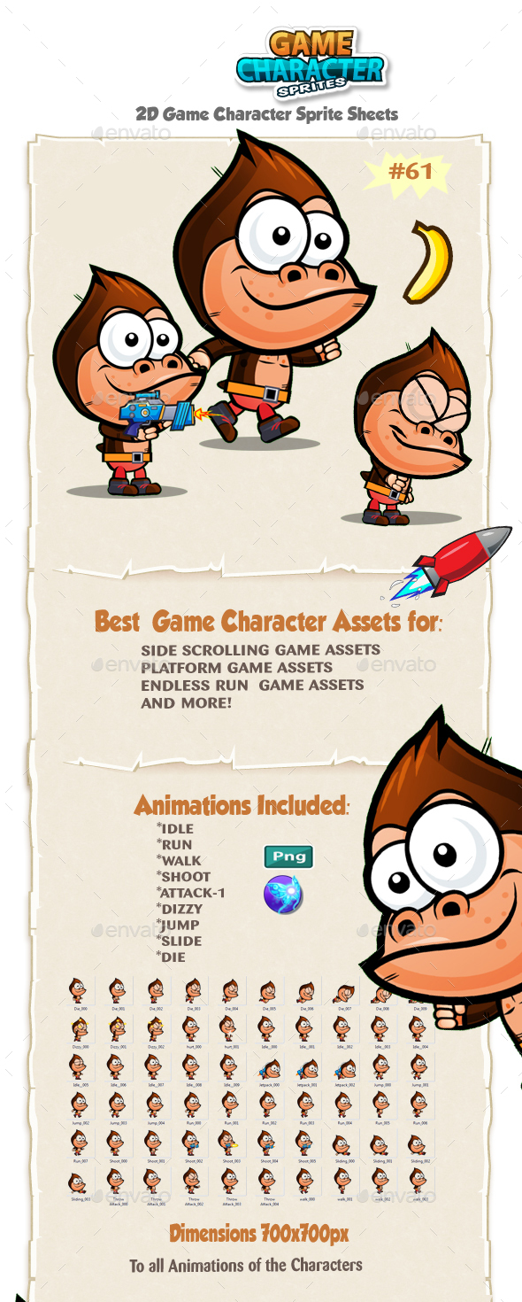 Gorilla 2D Game Character Sprites 61 - Sprites Game Assets