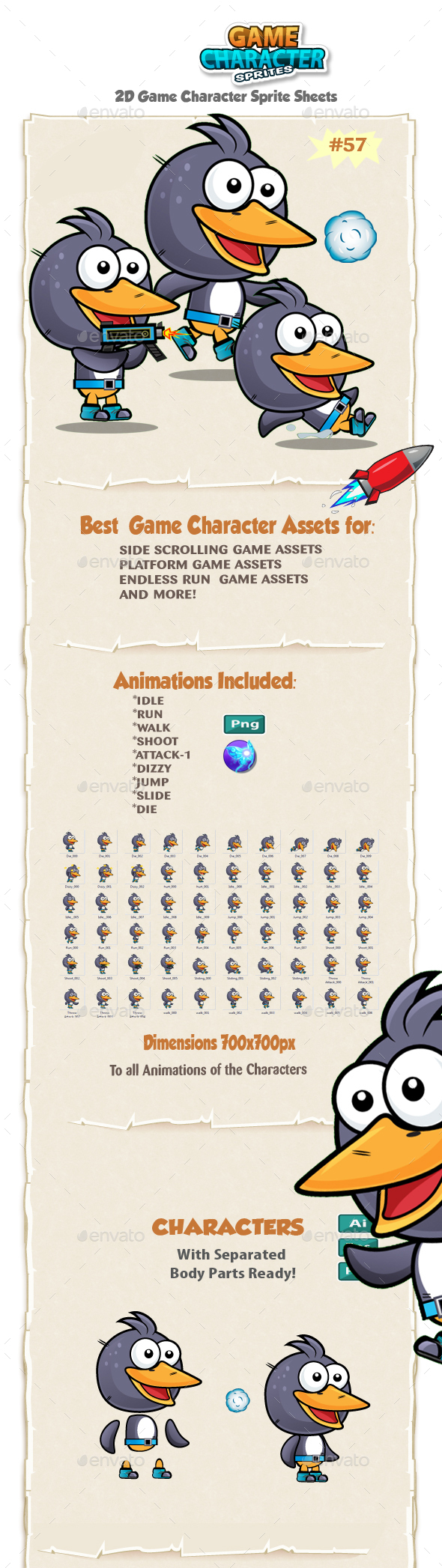 Penguin 2D Game Character Sprites 55 - Sprites Game Assets