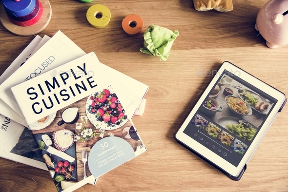 Tablet and magazines on table Stock Photo by Rawpixel | PhotoDune