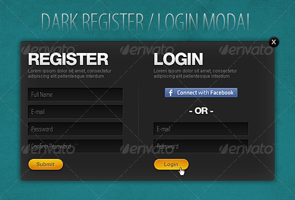 Dark Register & Login Modal - Forms Web Elements