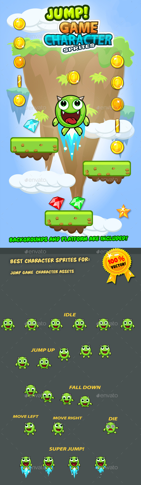 Jump Monster Character Sprites 10 - Sprites Game Assets