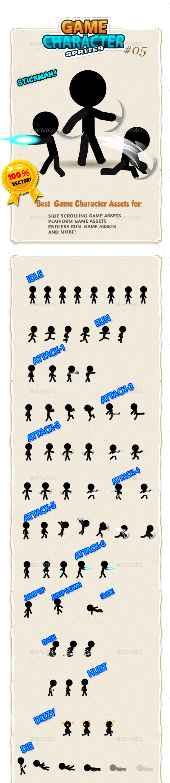 Stickman Game Sprites & Sheet Templates