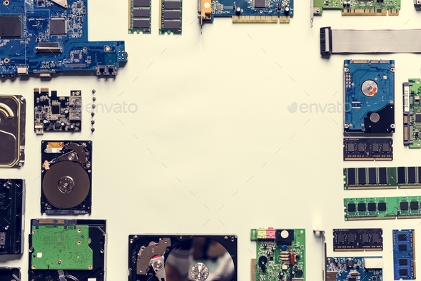 Motherboard and HDD isolated on background Stock Photo by Rawpixel