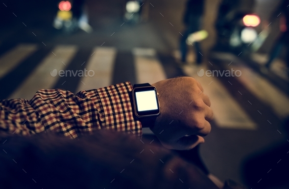 Arm with digital wrist watch at night time Stock Photo by Rawpixel