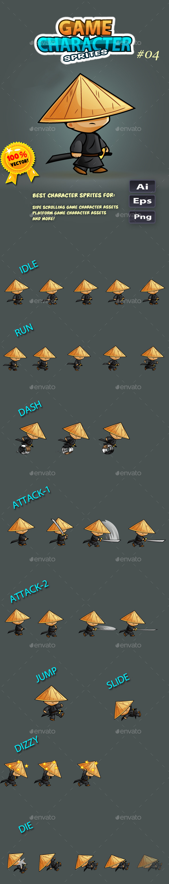 Samurai Character Sprites O4 - Sprites Game Assets