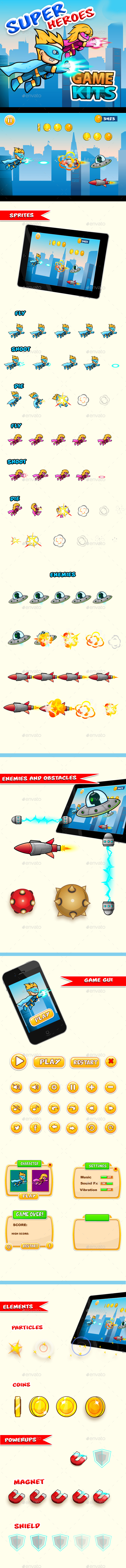 Super Heroes Side Scrolling Game Assets - Game Kits Game Assets