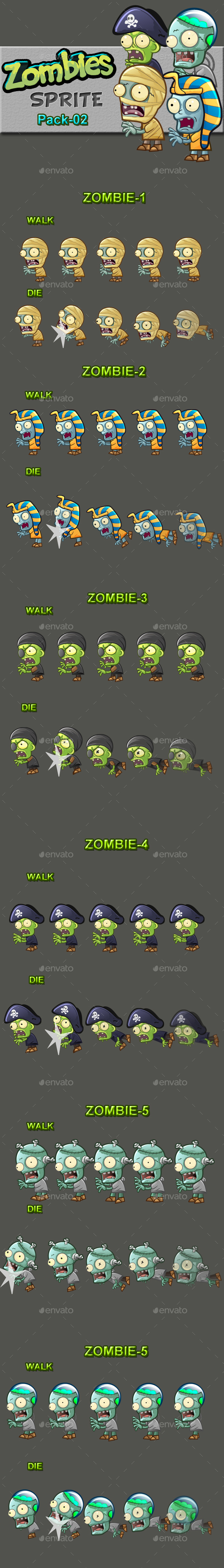 Zombies Sprite Sheets Pack-02 by pasilan | GraphicRiver