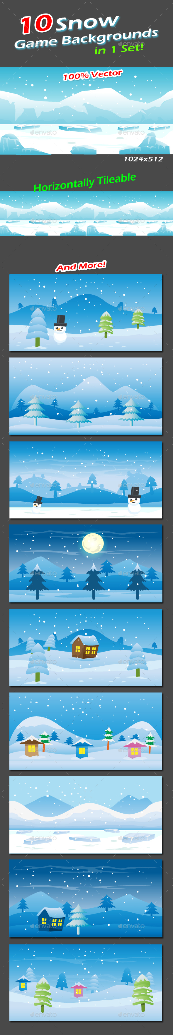 Snow Game Backgrounds Pack - Backgrounds Game Assets