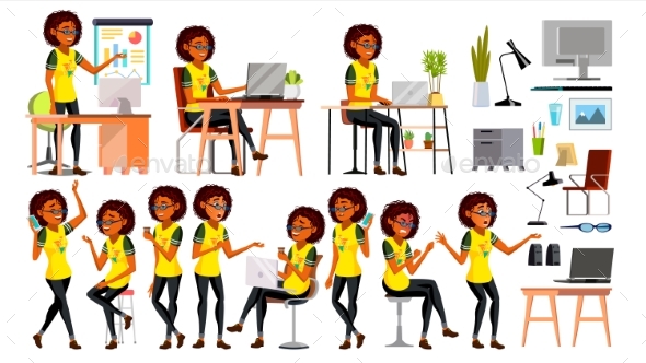Business African Black Woman Character Vector. - People Characters