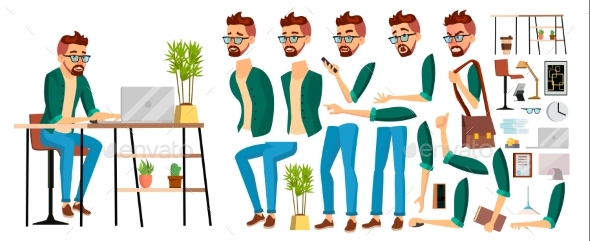 Business Man Worker Character Vector. Hipster - People Characters
