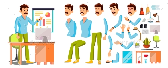 Business Man Worker Character Vector. Working Male - People Characters