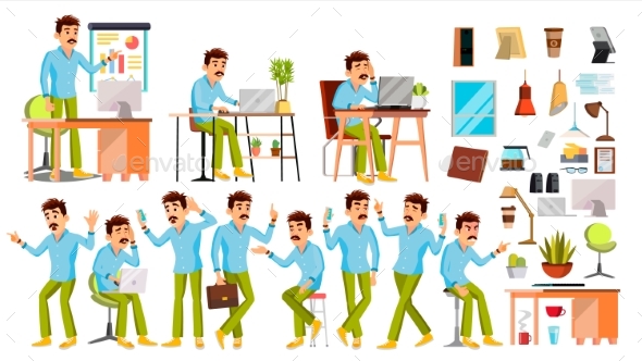 Business Man Character Vector. Working People Set - People Characters