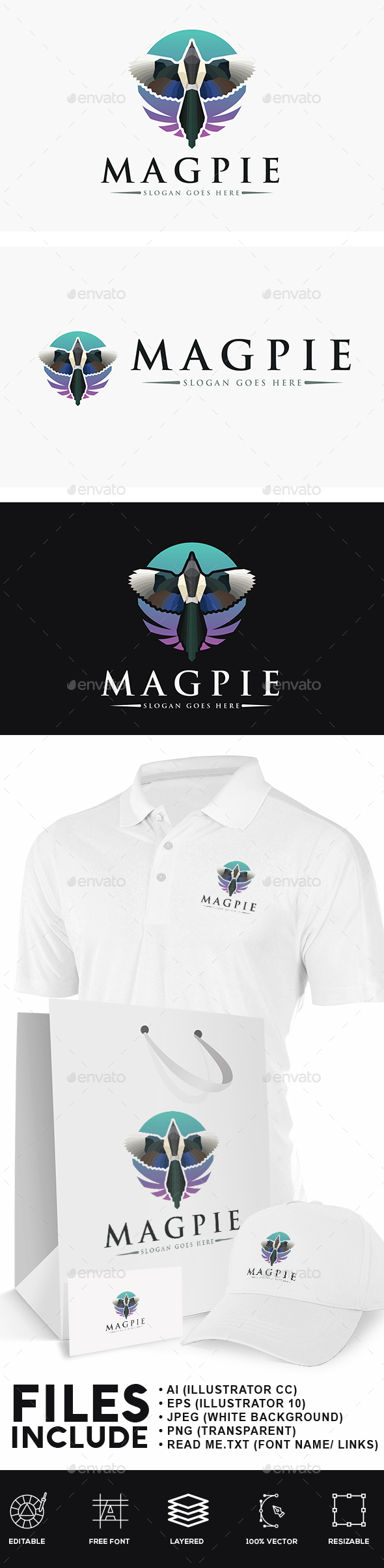 Magpie Bird Logo - Animals Logo Templates