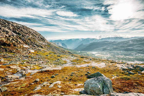 Landscape Of Norwegian Mountains. Nature Of Norway. Travel And H - Stock Photo - Images