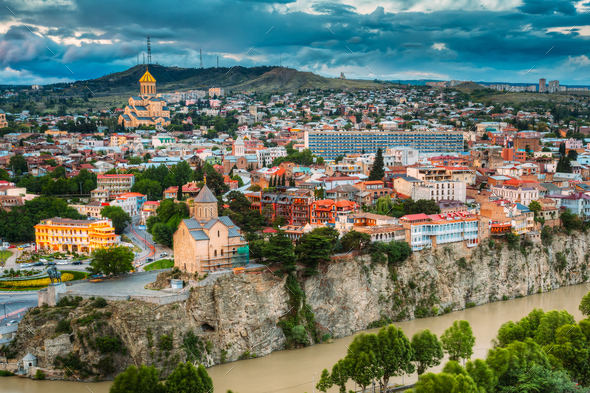 Tbilisi, Georgia. Scenic View Cityscape Of Summer Old Town. Mete - Stock Photo - Images