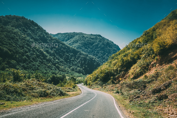 Mountain Open Road Landscape In Imereti Region, Khoni District, - Stock Photo - Images