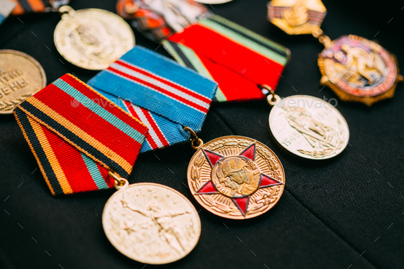 Anniversary Medals Of A Victory In The Great Patriotic War On A - Stock Photo - Images