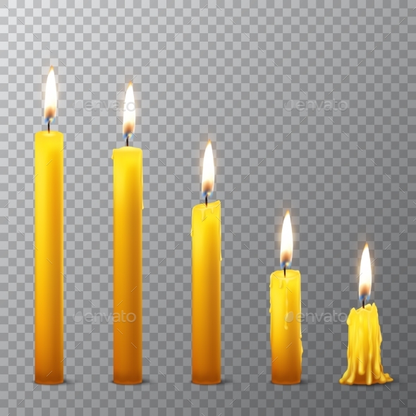 Vector 3d Realistic Orange Paraffin Candles - Man-made Objects Objects