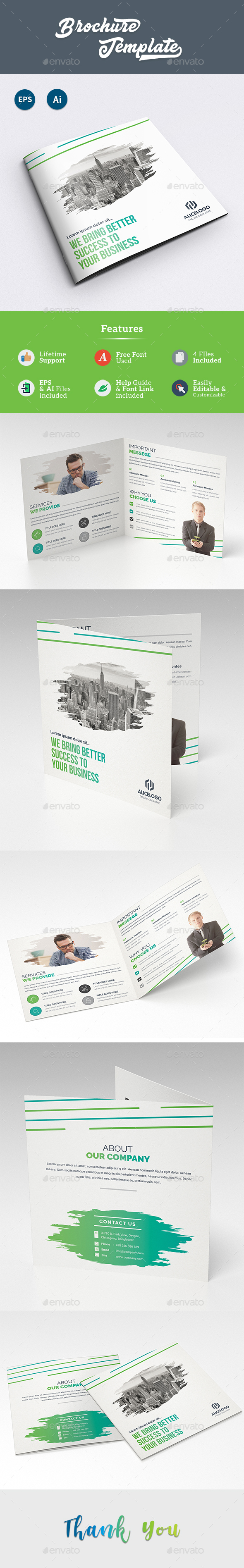 Square Bi-Fold Brochure Template - Corporate Brochures