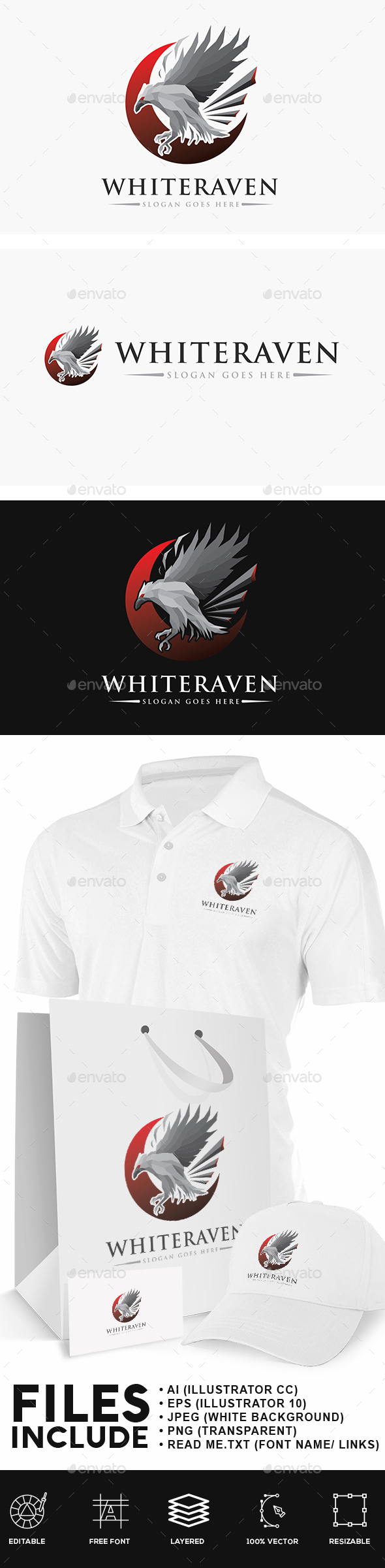 White Raven Logo - Animals Logo Templates