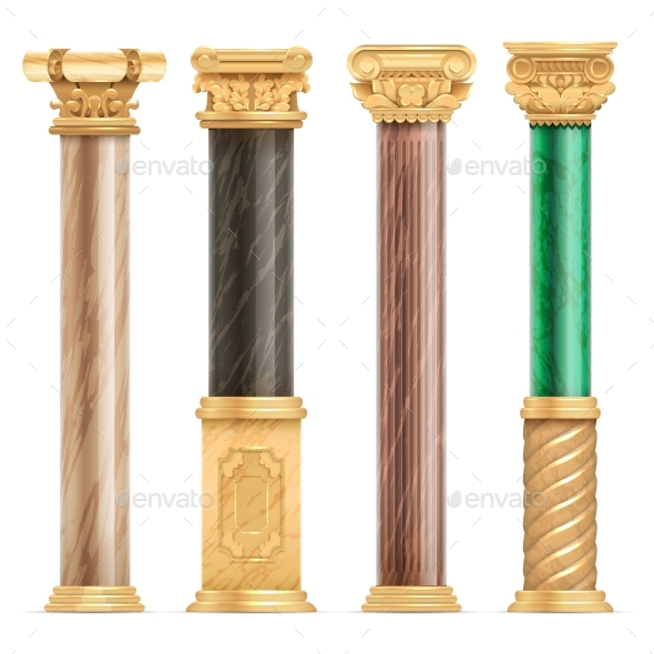 Classic Arabic Architecture Golden Columns - Objects Vectors