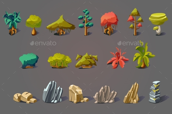Fantasy Landscape Elements Set - Objects Vectors